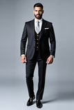 Black Notched Lapel Single Breasted 3 Pieces Men's Prom Suits