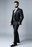 Black Notched Lapel Single Breasted 3 Pieces Men's Prom Suits