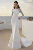 Ivory Mermaid Long Sleeves Sweep Train Wedding Dress with Lace