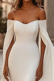 Ivory Off The Shoulder Sweep Train Mermaid Wedding Dress with Cape