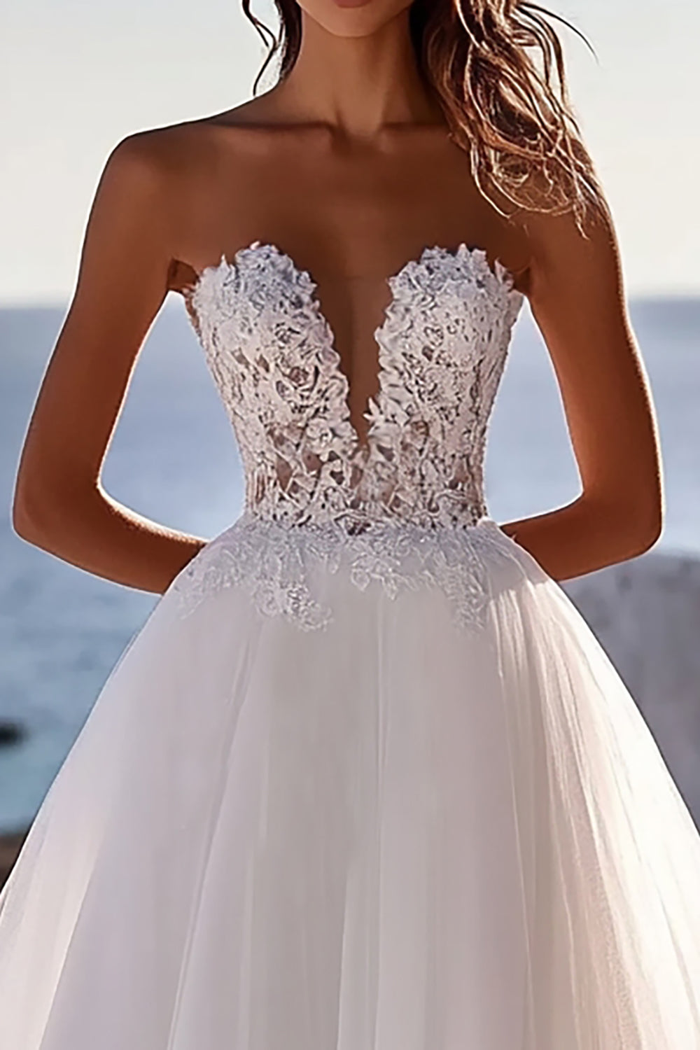 Ivory Sweetheart Floor-Length A Line Wedding Dress with Lace