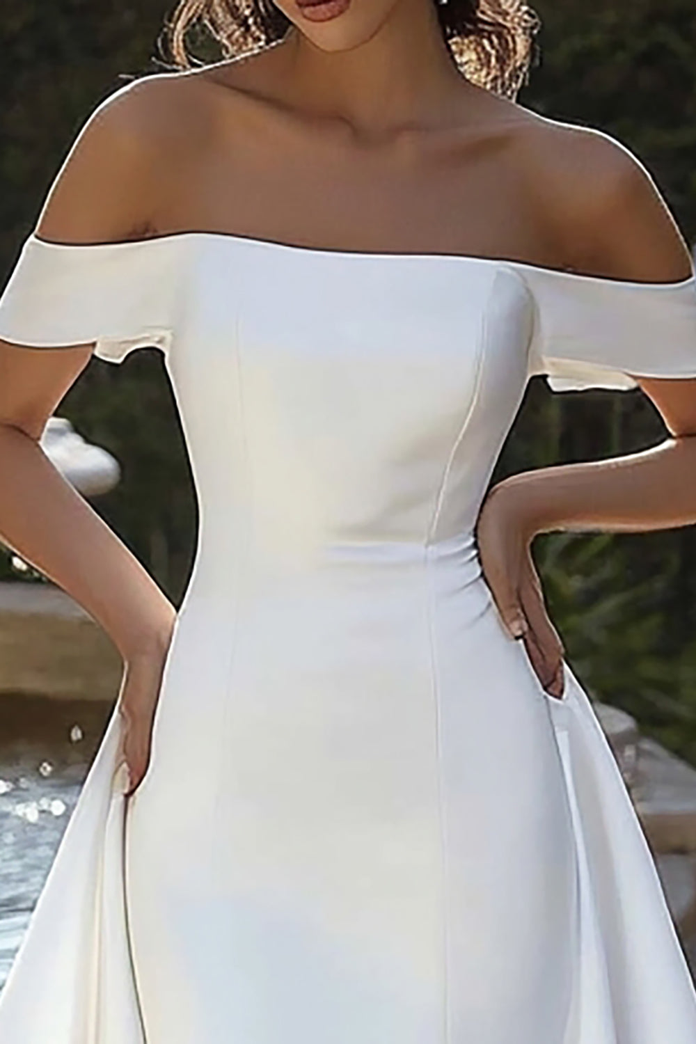 Ivory Satin Bateau High-Low Bodycon Wedding Dress