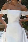 Ivory Satin Bateau High-Low Bodycon Wedding Dress
