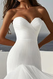 Ivory Mermaid Organza Ruffled Strapless Sweep Train Wedding Dress