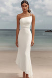 White One Shoulder Chiffon Mermaid Long Formal Dress