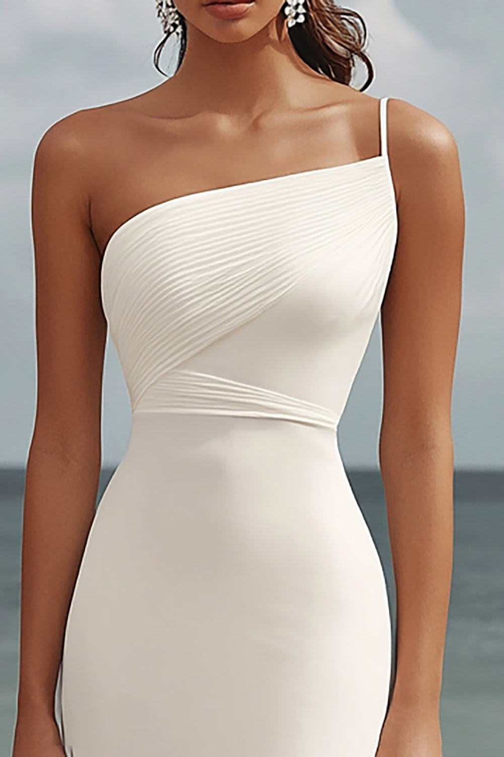 White One Shoulder Chiffon Mermaid Long Formal Dress