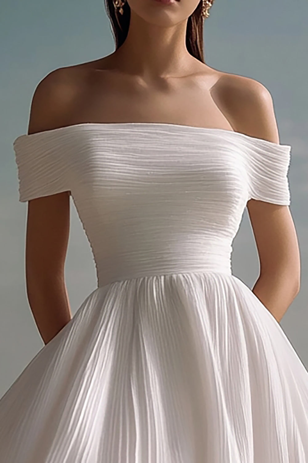 White Chiffon A-Line Of the Shoulder Short Graduation Dress