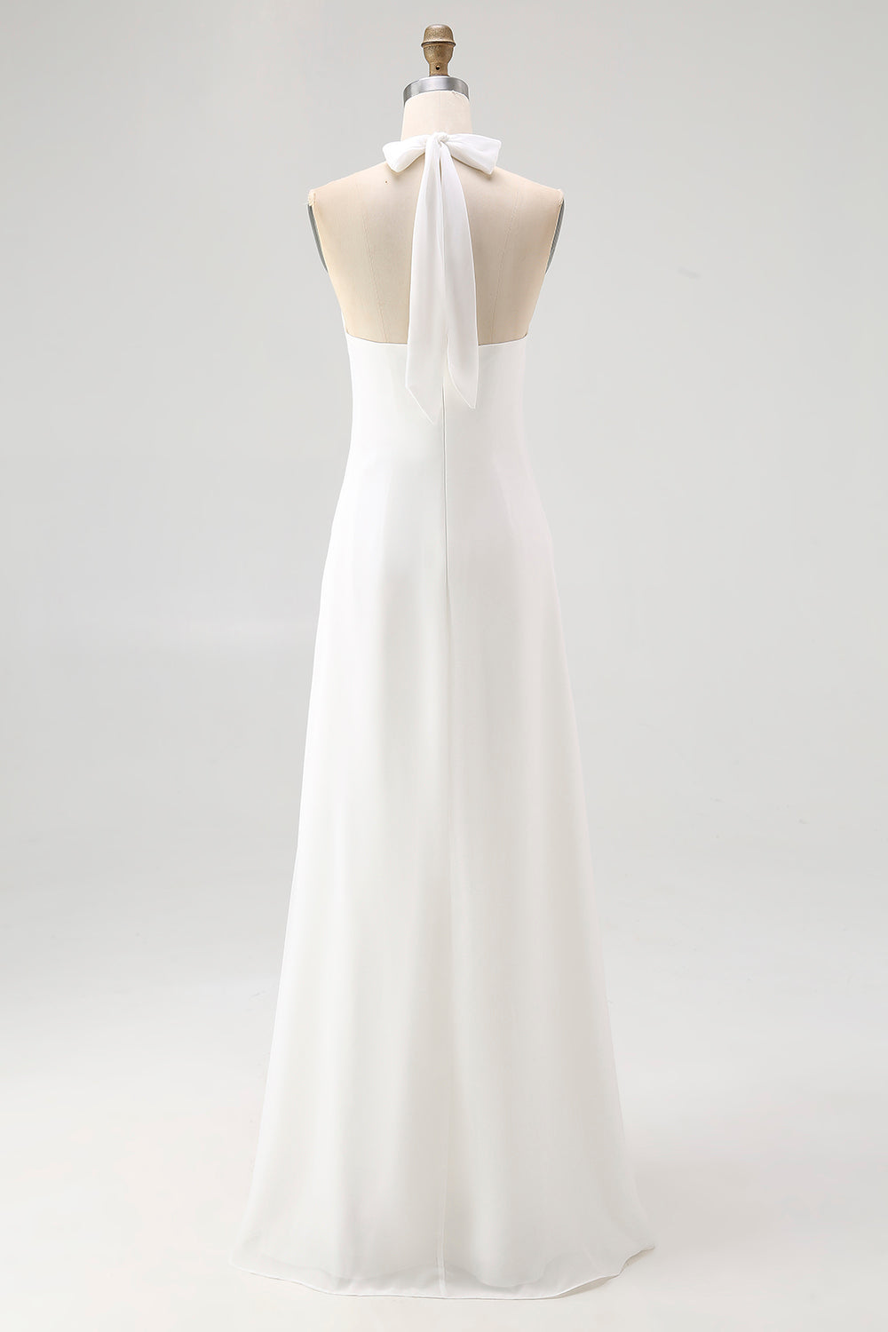 White Chiffon Halter Sheath Long Boho Formal Dress