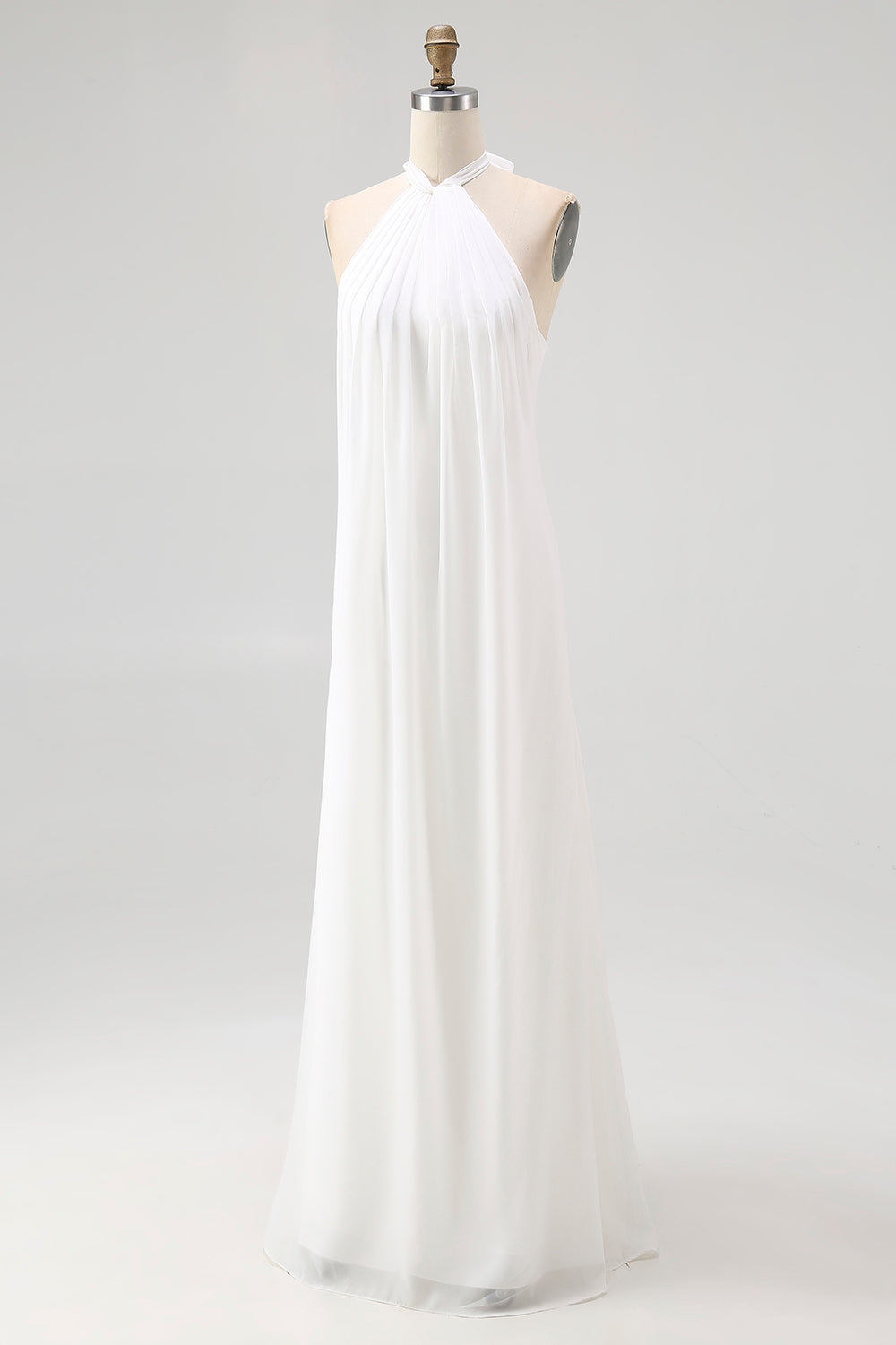 White Chiffon Halter Sheath Long Boho Formal Dress