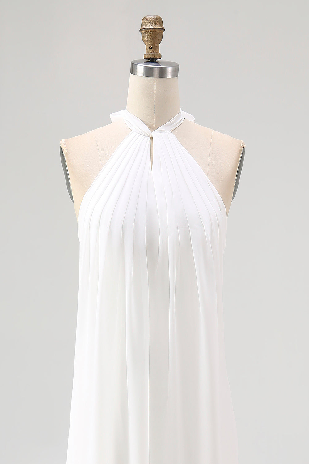 White Chiffon Halter Sheath Long Boho Formal Dress