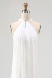 White Chiffon Halter Sheath Long Boho Formal Dress