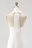 White Chiffon Halter Sheath Long Boho Formal Dress