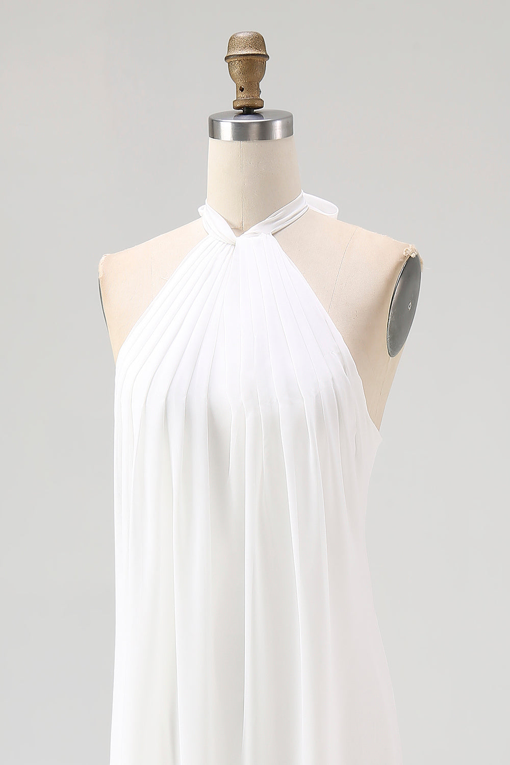 White Chiffon Halter Sheath Long Boho Formal Dress