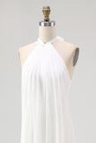 White Chiffon Halter Sheath Long Boho Formal Dress
