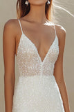 Sparkly White Sequins Bodycon Spaghetti Straps Short Graduation Dress