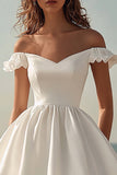 White Satin Off the Shoulder A Line Mini Graduation Dress with Ruffles