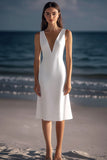 White Satin V Neck Bodycon Midi Boho Graduation Dress