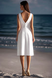 White Satin V Neck Bodycon Midi Boho Graduation Dress