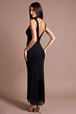 Sparkly Black V Neck Sequin Long Formal Dress with Slit