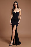 Black Crepe Sweetheart Long Mermaid Formal Dress with Slit