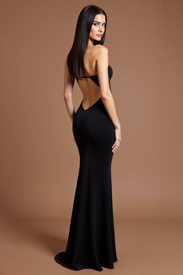 Black Crepe Sweetheart Long Mermaid Formal Dress with Slit