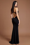 Black Crepe Sweetheart Long Mermaid Formal Dress with Slit