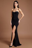 Black Crepe Sweetheart Long Mermaid Formal Dress with Slit