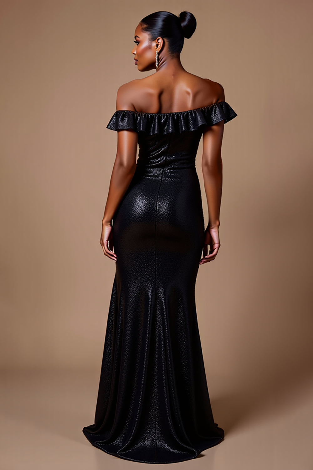 Sparkly Black Sequins Off the Shoulder Long Formal Dress with Slit