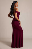 Burgundy Crepe Mermaid Off the Shoulder Long Formal Dress