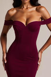 Burgundy Crepe Mermaid Off the Shoulder Long Formal Dress