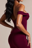 Burgundy Crepe Mermaid Off the Shoulder Long Formal Dress