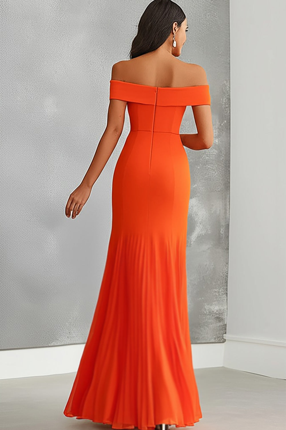 Orange Chiffon Off the Shoulder Mermaid Long Formal Dress