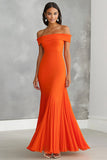 Orange Chiffon Off the Shoulder Mermaid Long Formal Dress