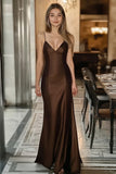 Coffee Satin Spaghetti Straps Mermaid Long Formal Dress