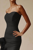 Black Strapless Satin Ruffled Mermaid Formal Dress