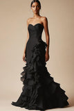 Black Sweetheart Mermaid Long Formal Dress with Ruffles