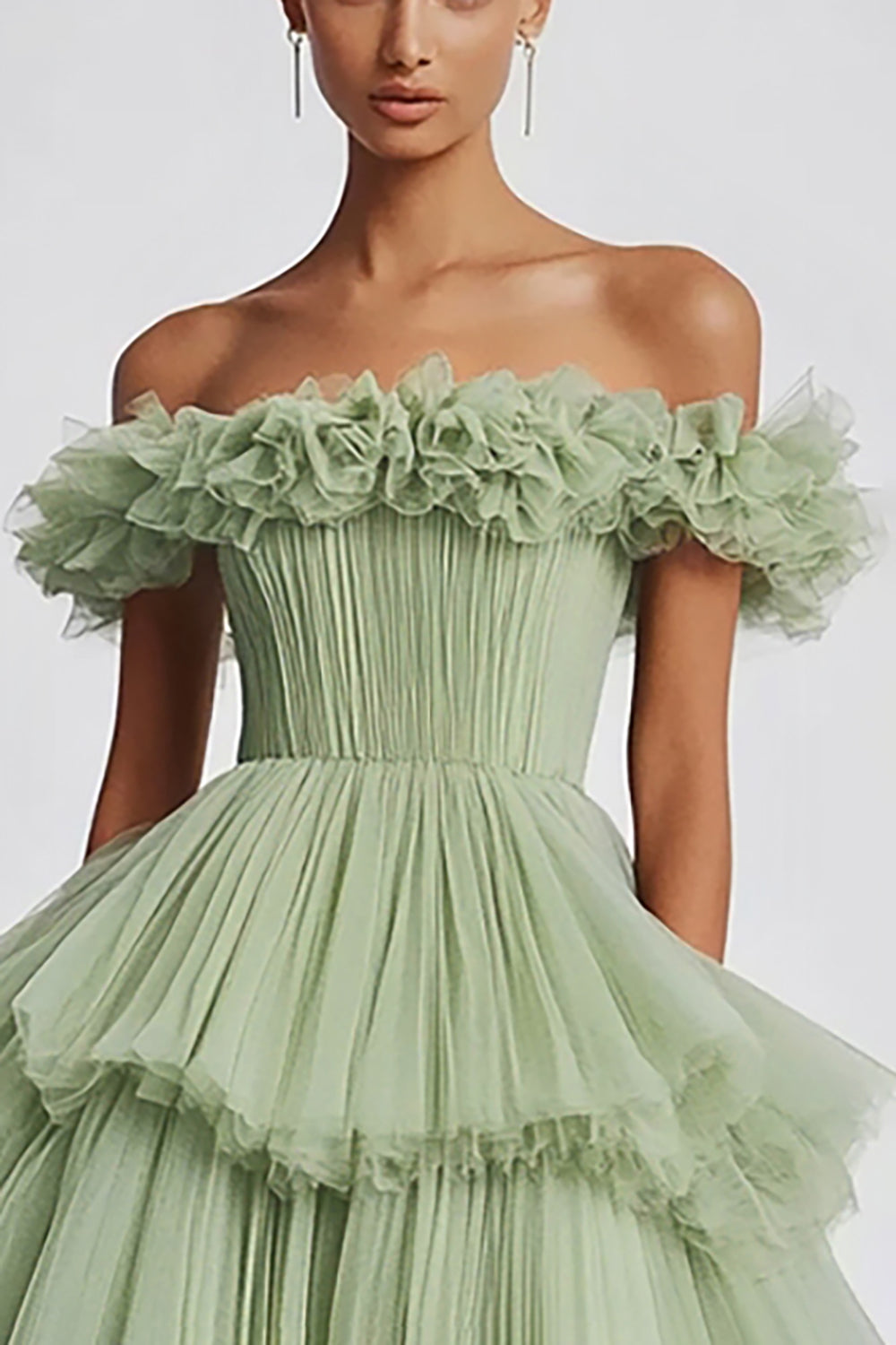 Black Tulle Off The Shoulder Ball Gown Long Formal Dress with Ruffles