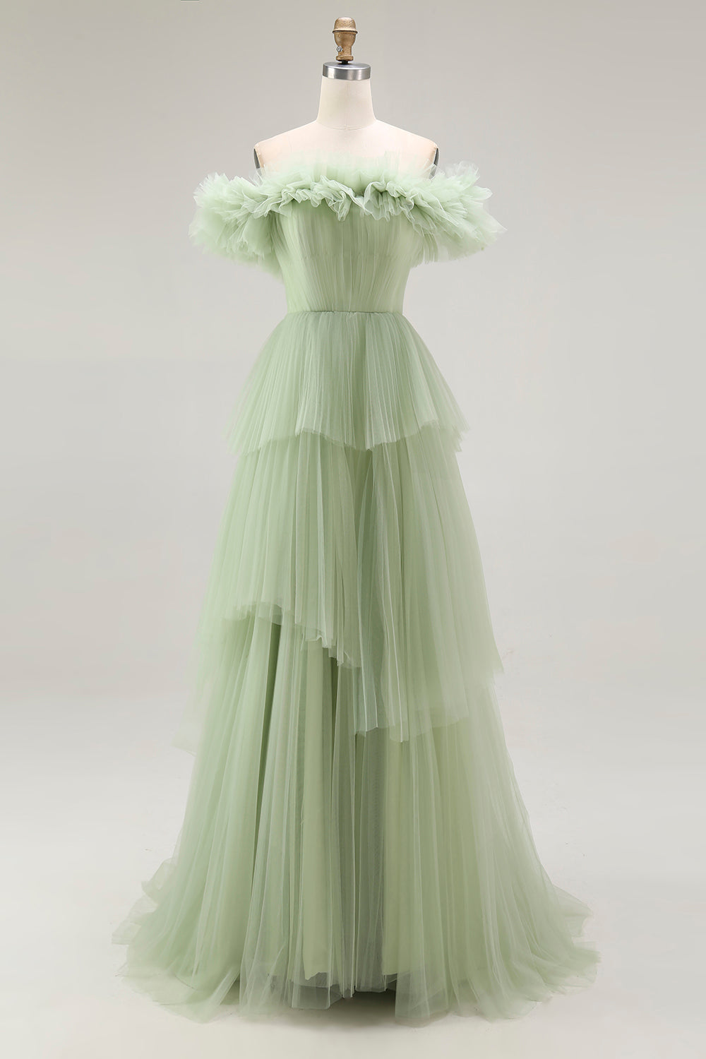 Black Tulle Off The Shoulder Ball Gown Long Formal Dress with Ruffles