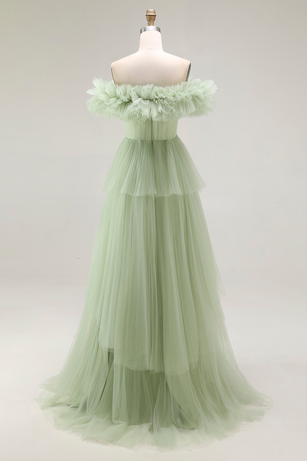 Black Tulle Off The Shoulder Ball Gown Long Formal Dress with Ruffles