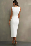 White Satin V-Neck Bodycon Long Formal Dress with Sash