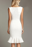 White Satin V-Neck Bodycon Short Graduation Dress