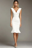 White Satin V-Neck Bodycon Short Graduation Dress