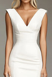 White Satin V-Neck Bodycon Short Graduation Dress