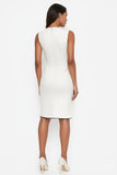 White A Line Round Neck Satin Sleeveless Midi Formal Dress