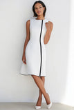 White A Line Round Neck Satin Sleeveless Midi Formal Dress