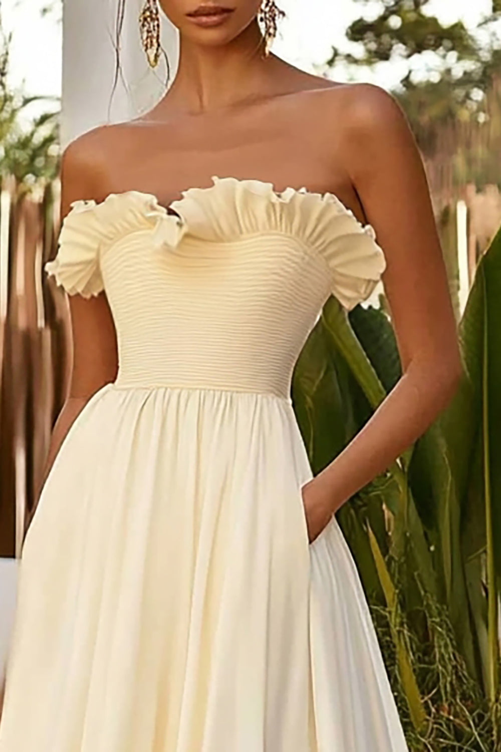 Daffodil Chiffon Strapless Ruffled A Line Long Formal Dress