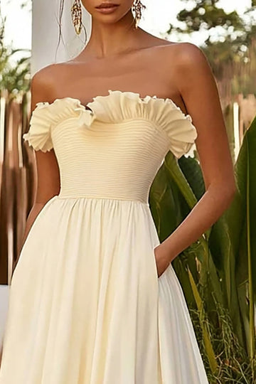 Daffodil Chiffon Strapless Ruffled A Line Long Formal Dress