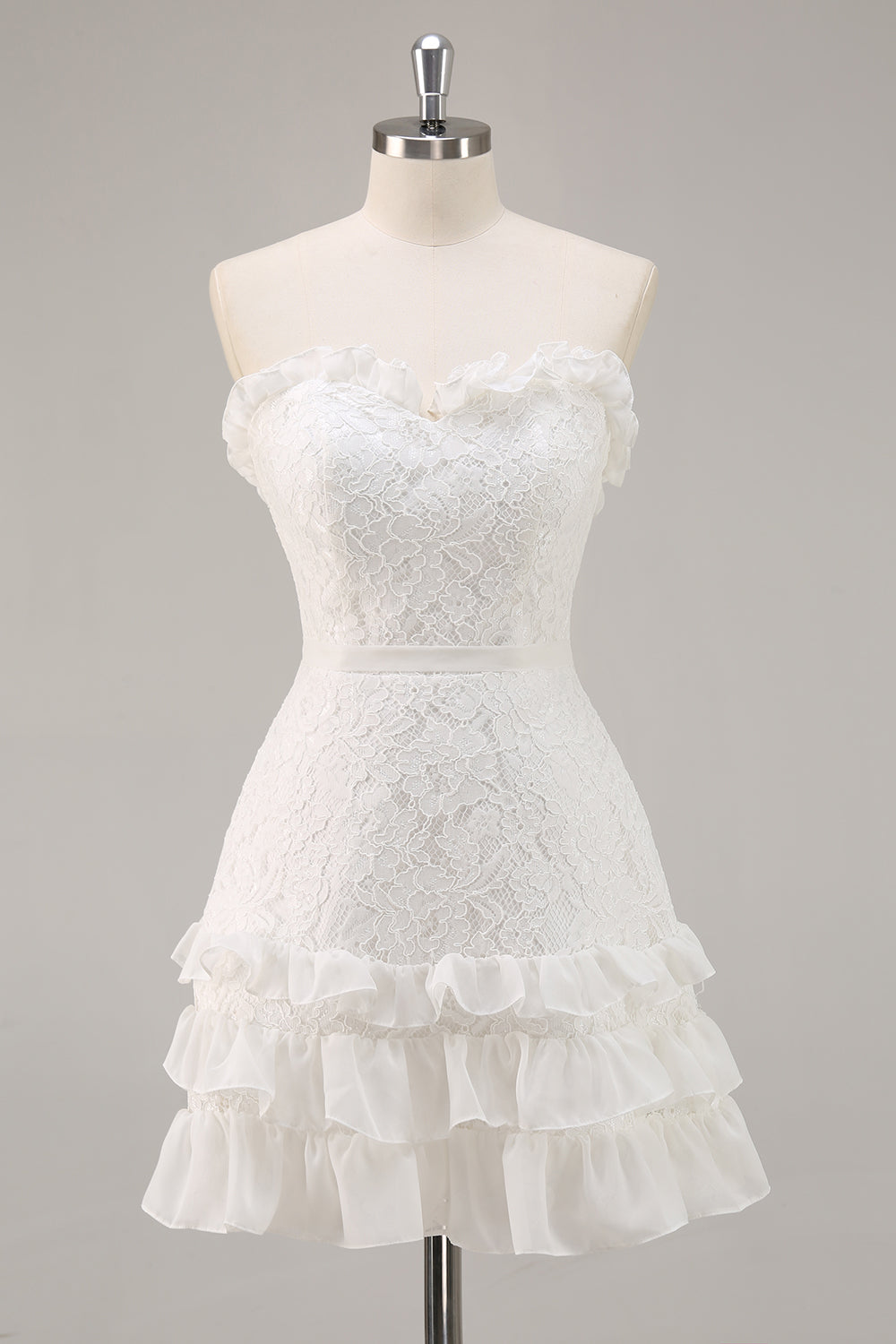 White Lace A Line Sweetheart Mini Graduation Dress