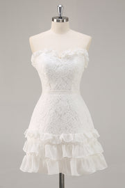 White Lace A Line Sweetheart Mini Graduation Dress