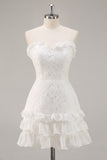 White Lace A Line Sweetheart Mini Graduation Dress